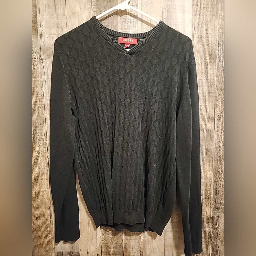 Guess Mens Pullover Sweater Black Crew Neck V Neck Long Sleeve Knit Medium